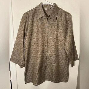 Chicos Design Vintage Silk Pinwheel Long Sleeve Button Down Blouse Womens Sz 1